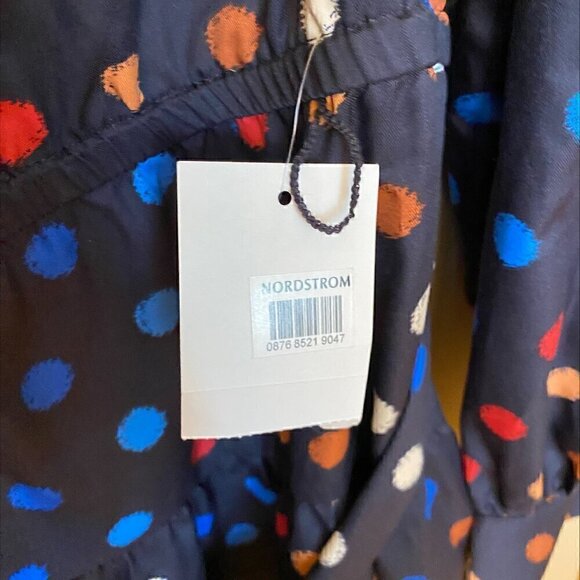 Maggy London Polka Dot Long Balloon Sleeve Dress With Cutout Back and Tie Waist - Picture 9 of 11